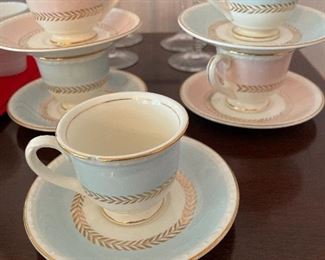 6 Homer Laughlin Footed demitasse cups and saucers