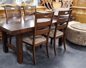 Vintage Barn wood Style 6'W x 42"W x 30.25"H Dining Room Table with (2) 12" Leafs and 4 Padded Seat Side Chairs WAS $750 NOW $600