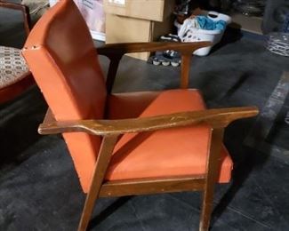 Vintage MCM Mid Century Orange Naugahyde Wood Frame Studded Armchair WAS $395 NOW $350