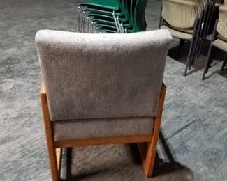 (1) Blue Fabric Padded Seat & Back Solid Wood Frame Guest Armchair 22.5"W x 24"D Seat 18" Floor to top of seat (seat needs cleaning) WAS $50 NOW $35