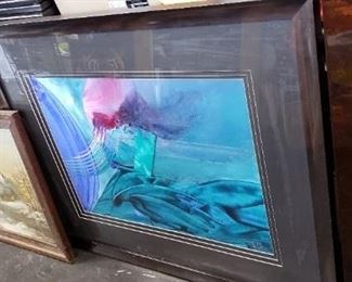 Framed & Triple Matted 43"W x 35.25"H x 1.75"D 3D Abstract Watercolor Signed Rick Ott WAS $375 NOW $340