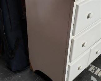 2 Tiered Shabby Chic Condition White High Gloss Painted Dresser Cabinet 54.5"W x 17"D x 33"H on left x 38"H on right $150 