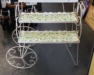Vintage Authentic Mid Century MCM 3 Tier White Metal Plant Stand Flower Cart Approx: 21 " tall 25 " wide 18 " deep and each shelf is 6 " wide. $150
