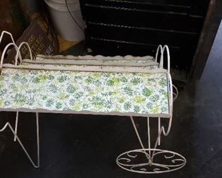 Vintage Authentic Mid Century MCM 3 Tier White Metal Plant Stand Flower Cart Approx: 21 " tall 25 " wide 18 " deep and each shelf is 6 " wide. $150