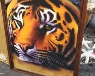 Framed 24.25"W x 30.5"H Artist Signed Tiger Painting Wass $399 Now $250 