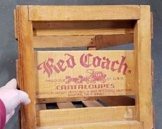 Vintage Red Coach Cantaloupes Wooden Slatted Crate 24.75"W x 13.5"D x 13.5"H (LISTED On Ebay) $195 NOW $160