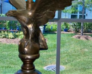 Lot 8202. $125.00 Vintage Table Lamp w/cobalt glass and brass eagle on a marble base. 34.5" T and base of 5"square.