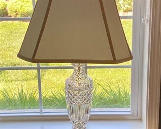 Lot 8204. $90.00 Beautiful Crystal table lamp with cream shade in great shape. 32" T