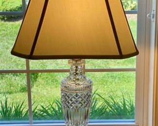 Lot 8204. $90.00 Beautiful Crystal table lamp with cream shade in great shape. 32" T
