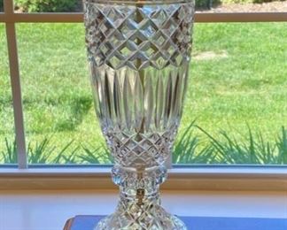 Lot 8204. $90.00 Beautiful Crystal table lamp with cream shade in great shape. 32" T