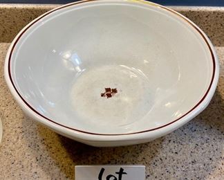 Lot 8207. $45.00 Antique Anthony Shaw & Son Bowl and Pitcher set. Bowl has a hairline crack, otherwise in good condiiton. Bowl: 14.5" diam and 5" T, Pitcher 11.5" T x 8" W