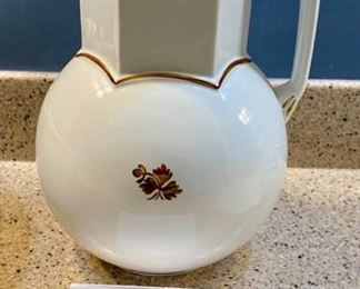 Lot 8207. $45.00 Antique Anthony Shaw & Son Bowl and Pitcher set. Bowl has a hairline crack, otherwise in good condiiton. Bowl: 14.5" diam and 5" T, Pitcher 11.5" T x 8" W