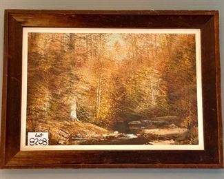 Lot 8208. $295.00 Joe Shell, Brown County, Indiana Woodlands/Landscape Artist, 45" L x 36" W. Fall Woodlands Scene. Very intricate painting style with lots of texture. This is 1 of 3 paintings we have for sale.