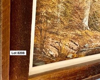Lot 8208. $295.00 Joe Shell, Brown County, Indiana Woodlands/Landscape Artist, 45" L x 36" W. Fall Woodlands Scene. Very intricate painting style with lots of texture. This is 1 of 3 paintings we have for sale.