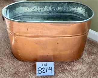 Lot 8214. $45.00 Antique Copper Boiler/Wash Tub (21"w x 10.5"d x 12"t) in remarkable condition with hundreds of ways to use this!