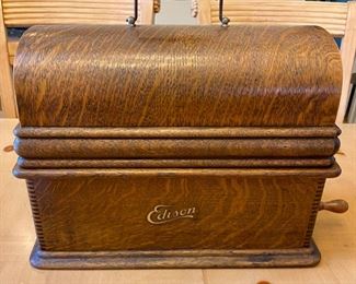 Lot 8216A $425.00. Edison Home Phonograph Combination Type Model D, serial # 341949. Thomas A. Edison et al at Orange, NJ + Suitcase of Cylinder Records and Set of Collector Books about Cylinder Records from 1877-1929