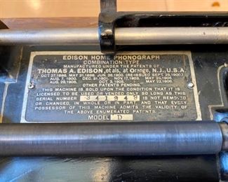 Lot 8216A $425.00. Pre-sold Edison Home Phonograph Combination Type Model D, serial # 341949. Thomas A. Edison et al at Orange, NJ + Suitcase of Cylinder Records and Set of Collector Books about Cylinder Records from 1877-1929