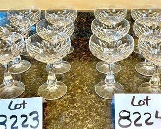 Lot 8223 and Lot 8224. $40.00 each lot of 6 glasses. Six Schott Zwiesel Champagne or Tall Sherbet Glasses. Schott-Zwiesel crystal is sold at fine stores like Williams-Sonoma, Giftware Boutiques, Macy's, etc.