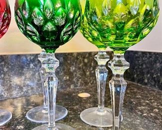 Lot 8234. $96.00. 12 Crystal stems in Cut-to-Clear, in Various Awesome Colors. ( One cobalt stem has a chip on the base, negligible, but could be smoothed out.) These look terrific on display in a cabinet and feel great in your hand.