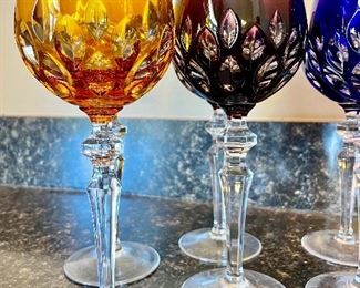 Lot 8234. $96.00. 12 Crystal stems in Cut-to-Clear, in Various Awesome Colors. ( One cobalt stem has a chip on the base, negligible, but could be smoothed out.) These look terrific on display in a cabinet and feel great in your hand.