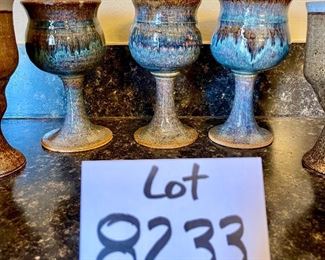 Lot 8233. $75.00. 9 Studio Pottery Goblets in various sizes, really cool pieces, interesting glaze.