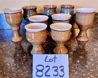 Lot 8233. $75.00. 9 Studio Pottery Goblets in various sizes, really cool pieces, interesting glaze.