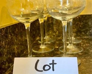 Lot 8229 $18.00. 6 Etched Wine Glasses, with a nice shaped glass.