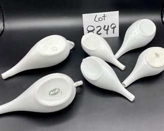 Lot 8249. $45.00 Lot of 6 porcelain, Infant /hospital feeders with different marks: 1) WT&C Made in Germany, 2) Made in Germany 8249, 3) #3617, 4) Czechoslovakia "50", 5) #3617 & 6) unsigned. approximately 7" W x 3" T