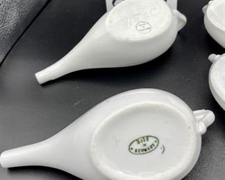 Lot 8249. $45.00 Lot of 6 porcelain, Infant /hospital feeders with different marks: 1) WT&C Made in Germany, 2) Made in Germany 8249, 3) #3617, 4) Czechoslovakia "50", 5) #3617 & 6) unsigned. approximately 7" W x 3" T