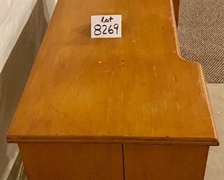 Lot 8269. $50.00 Vintage wood desk, needs love and paint!! 7 drawers and very heavy, will need help to move this piece. 46" W x 19" D x 30" T. It is very solid and HEAVY!