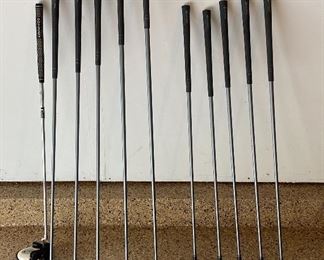 Lot 8271. $235.00. Women's Taylor-Made Miscela RH Clubs, Ultralite Graphite- Ladies Flex 7 (Irons- 7, 8, 9, P, S) & (Woods 1, 3, 4, 5, 7), Odyssey "White Hot" 2-ball blade putter. Excellent condition, Head covers may be available but aren't shown. What a deal!