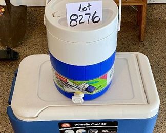 Lot 8276. $45.00. 2 pc. Lot. 1) Igloo Cooler on wheels, Wheelie cool 38 qt, 52 can capacity. and 2) Coleman Termo De 2 Gal, beverage cooler jug, both in mint condition. Now get out and have a picnic!!