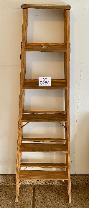 Lot 8280. $40.00. 6' wooden ladder, 300# max. Double Front Model 137006, Michigan Ladder Co, heavy duty, solid, and one of the nicest wood ladders we've seen (and we see a LOT of ladders!)