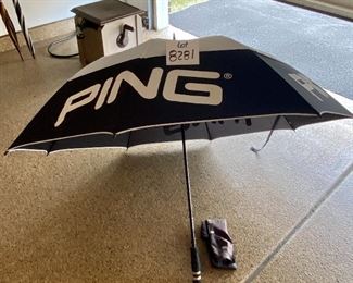 Lot 8281. $38.00. Ping Tour Golf Umbrella, Exc. Condition. Nice Cover for those wet golf outings. If you are a Ping Fan like me, this is a must have.