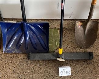 Lot 8282.$24.00 Clean sweep lot! Snow shovel, push broom 24", power step shovel.
