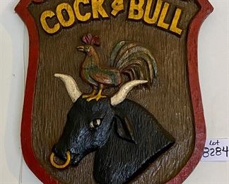 Lot 8284. $85.00 Very Cool Cock & Bull Sign, heavy duty man-made material. 28" W x 34" T perfect for the man cave and really makes a statement. This colorful expression originated in the 17th Century.