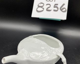 ot 8256. $50.00 Lot of 6 side-handled infant/hospital/invalid feeders primarily in white. 1) white & gold with a "Z" mark, 2) Chantilly white pattern, 3) Ribbed gold,4) white with gold 'Empireware England", 5) white with gold trim "MAW", 6) white body with gold trim that has rubbed away places.