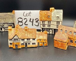 Lot 8243. $48.00. Tey Pottery "Britan in Miniature" Houses, lot of 6 houses. Includes: Lord Nelson, Post Office (with minor chip), Star Inn Alfriston, Sussex, Tey Pottery Studio, Blue Bell (Public House Countryside), Friars House Cambridge.