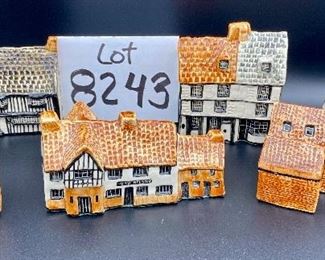 Lot 8243. $48.00. Tey Pottery "Britan in Miniature" Houses, lot of 6 houses. Includes: Lord Nelson, Post Office (with minor chip), Star Inn Alfriston, Sussex, Tey Pottery Studio, Blue Bell (Public House Countryside), Friars House Cambridge.