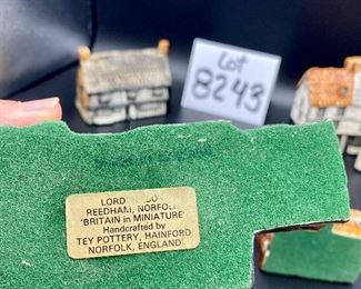 Lot 8243. $48.00. Tey Pottery "Britan in Miniature" Houses, lot of 6 houses. Includes: Lord Nelson, Post Office (with minor chip), Star Inn Alfriston, Sussex, Tey Pottery Studio, Blue Bell (Public House Countryside), Friars House Cambridge.