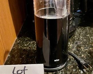 Lot 8287. $45.00 12-cup Mr. Coffee coffee brewer, super nice and clean,, Braun Coffee bean grinder, 2 Gibson Coffee Mugs, and coffee filters, incl. one gold filter.