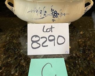 Lot 8290C. $112.00. Villeroy and Boch Vieux (Old) Luxembourg 5pc assortment of miscellaneous and serving pieces, Includes 2 cheese & cracker trays (8.5" x 5.5"), a square butter dish with cover, pitcher 6.5" T, and a covered tureen (10.5" x7.5" x 4.5").