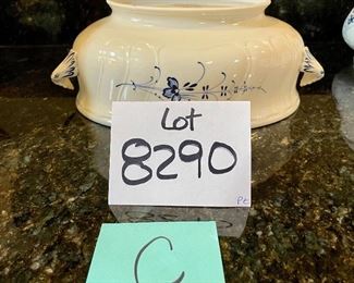 Lot 8290C. $112.00. Villeroy and Boch Vieux (Old) Luxembourg 5pc assortment of miscellaneous and serving pieces, Includes 2 cheese & cracker trays (8.5" x 5.5"), a square butter dish with cover, pitcher 6.5" T, and a covered tureen (10.5" x7.5" x 4.5").