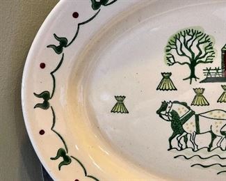 Lot 8292. $212.00. Metlox Poppytrails Vernon California Provincial Pattern, 11 dinner plates, 8 desserts plates, 13 saucers, 12 cups, 5 fruit bowls (1 has a chip), 1 salt and pepper set, 1 serving platter, 1 serving bowl, a cream and sugar set, coffee pot, handled pourer. One of the cutest patterns Metlox has designed, We love the Coffee Pot, Creamer and Sugar in the coordinating Homestead Provincial pattern!