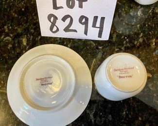 Lot 8294. $85.00 2 pretty Haviland Limoges espresso sets, all made in France. The first set by CH Field Haviland 12 cups and saucers with gold leafy flowers on white background, the second set by Theodore Havilan includes 8 cups and 9 saucers in the "Breton"pattern = cream with gold rim trim. Perfect if you host coffees for a club, or Bridge Party or for entertaining. There is something very tactile and appealing about Limoges china - the feel is like nothing else.
