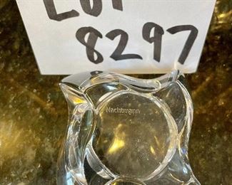 Lot 8297. $24.00. 4 candle holders, 2 Nachtmann crystal votives, one unmarked glass votive, and a ring of hearts candle holder or plate.