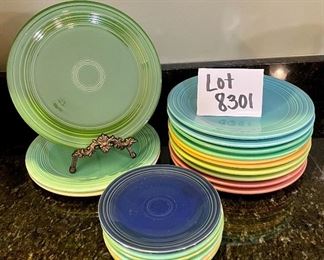 Lot 8301. $65.00. 13 Vintage Fiestaware Lunch Plates, old colors, (one plate is unmarked). 7 dessert plates (some faded, or well used), hard to find Old Colors.