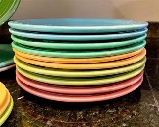 Lot 8301. $65.00. 13 Vintage Fiestaware Lunch Plates, old colors, (one plate is unmarked). 7 dessert plates (some faded, or well used), hard to find Old Colors.