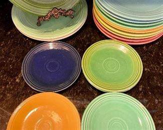 Lot 8301. $65.00. 13 Vintage Fiestaware Lunch Plates, old colors, (one plate is unmarked). 7 dessert plates (some faded, or well used), hard to find Old Colors.
