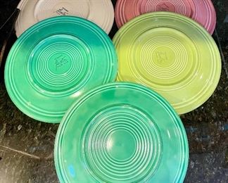 Lot 8301. $65.00. 13 Vintage Fiestaware Lunch Plates, old colors, (one plate is unmarked). 7 dessert plates (some faded, or well used), hard to find Old Colors.